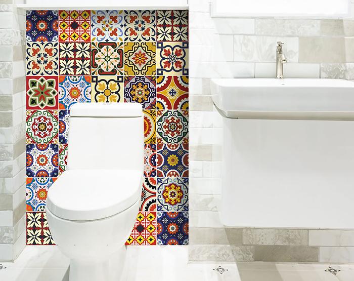 6" X 6" Blue Red Yellow Mosaic Peel And Stick Tiles