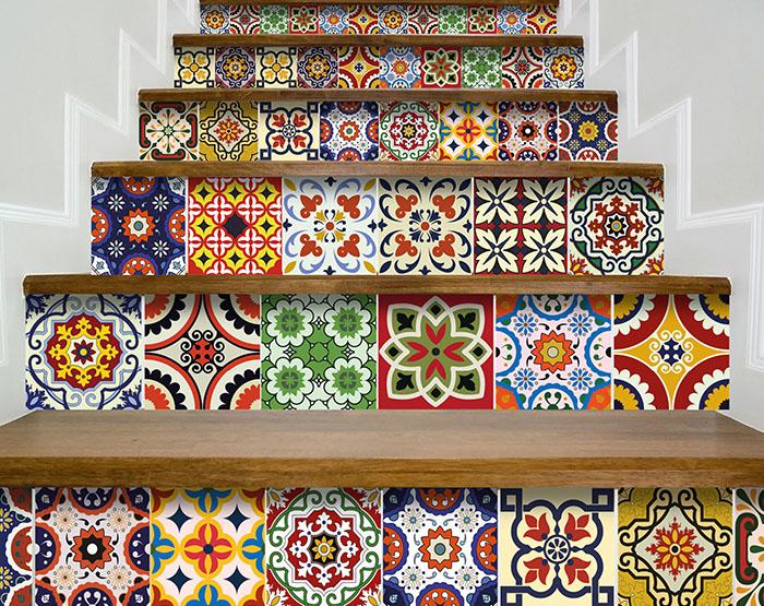 6" X 6" Blue Red Yellow Mosaic Peel And Stick Tiles