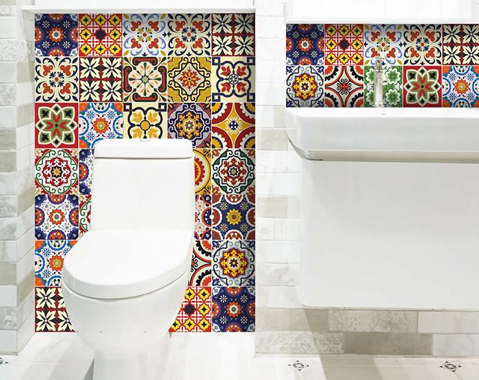 8" X 8" Blue Red Yellow Mosaic Peel And Stick Tiles