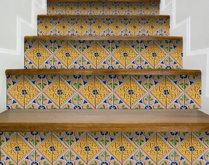 6" X 6" Yellow Blue Provence Peel and Stick Removable Tiles