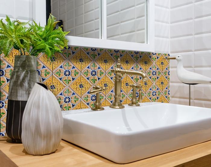 6" X 6" Yellow Blue Provence Peel and Stick Removable Tiles