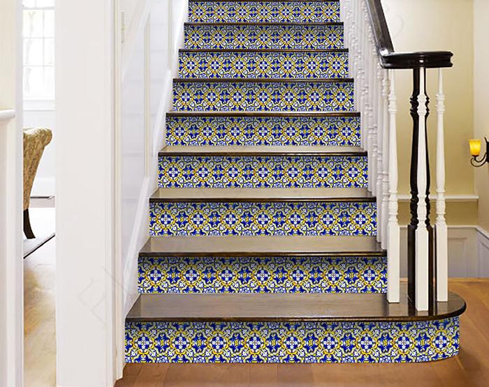 6" X 6" Blue and Yellow Links Peel And Stick Tiles