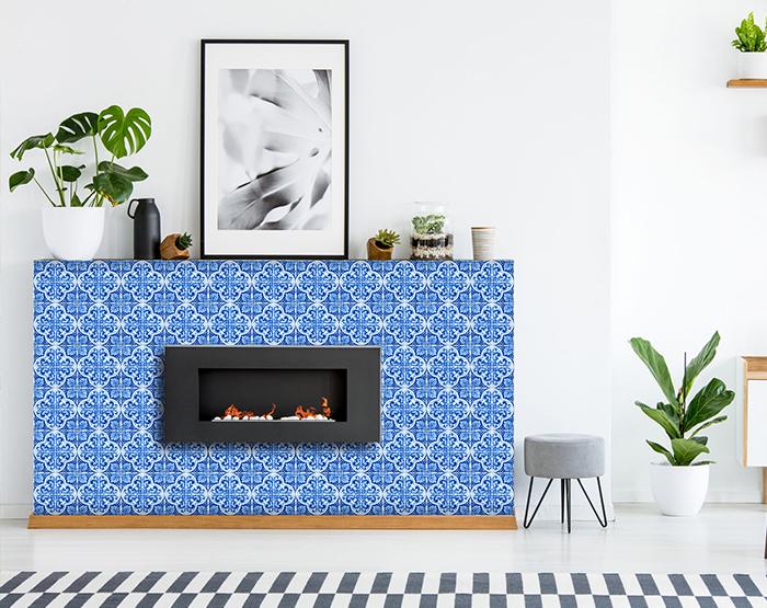 4" X 4" Blue and White Cross Peel And Stick Tiles