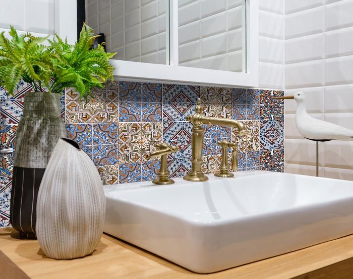 4" X 4" Blue Warm Tones Mosaic Peel And Stick Tiles