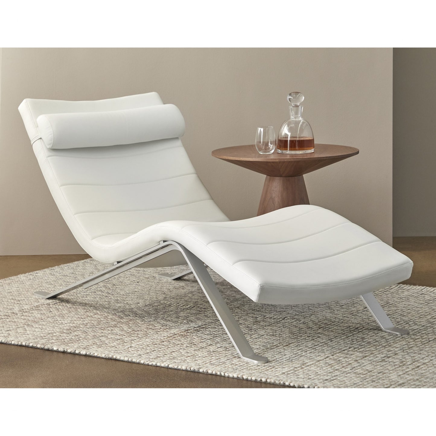White Faux Leather and Chrome Wavy Chaise Lounge Chair