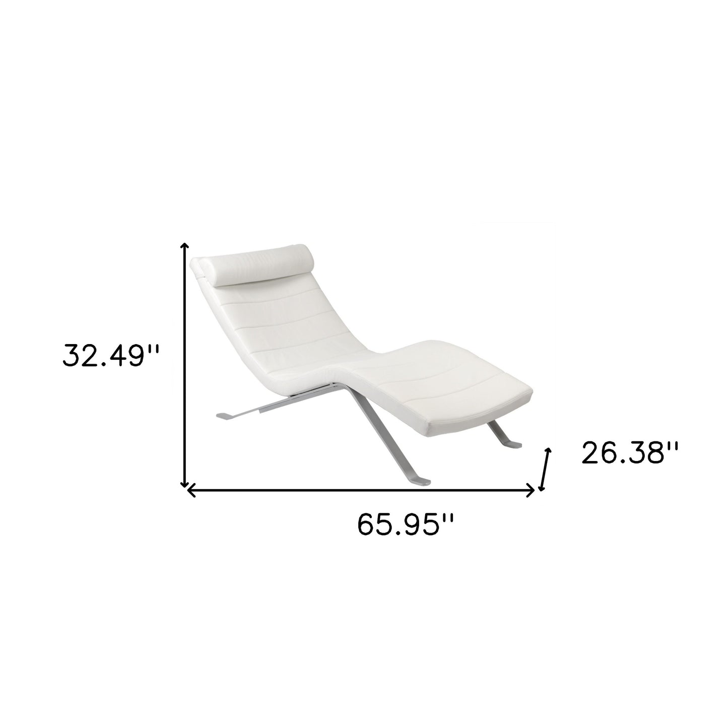 White Faux Leather and Chrome Wavy Chaise Lounge Chair