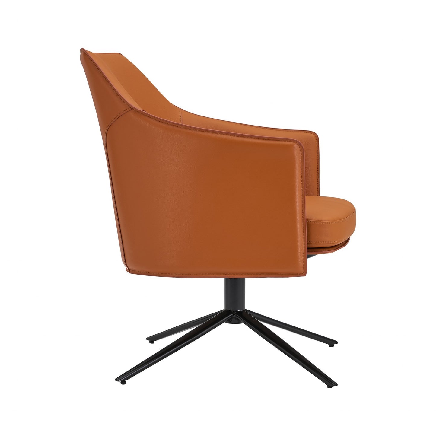 26" Terra Cotta and Black Faux Leather Swivel Arm Chair