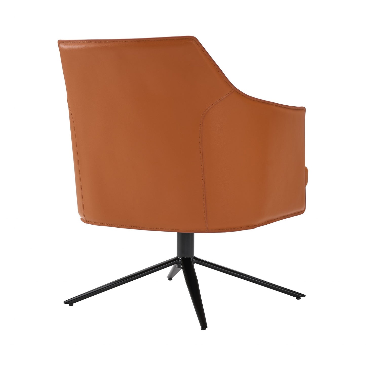26" Terra Cotta and Black Faux Leather Swivel Arm Chair