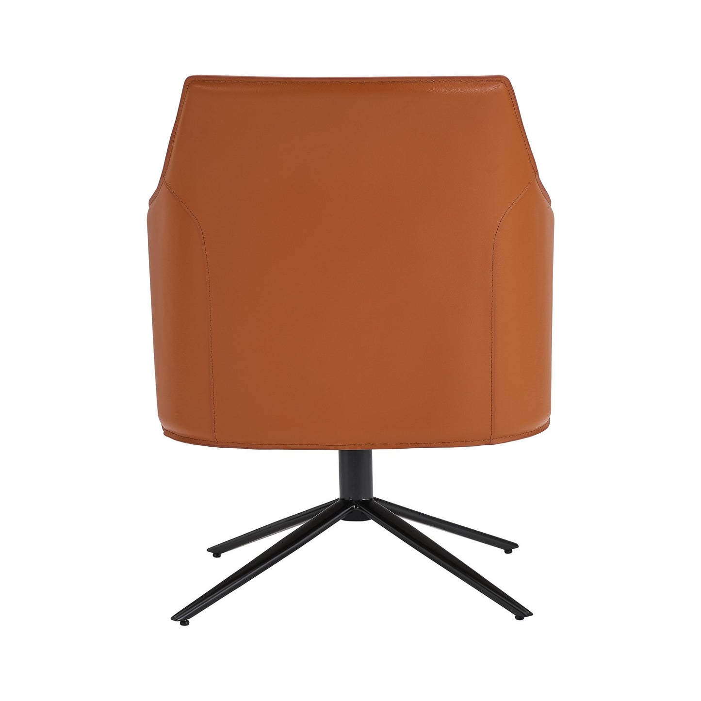 26" Terra Cotta and Black Faux Leather Swivel Arm Chair
