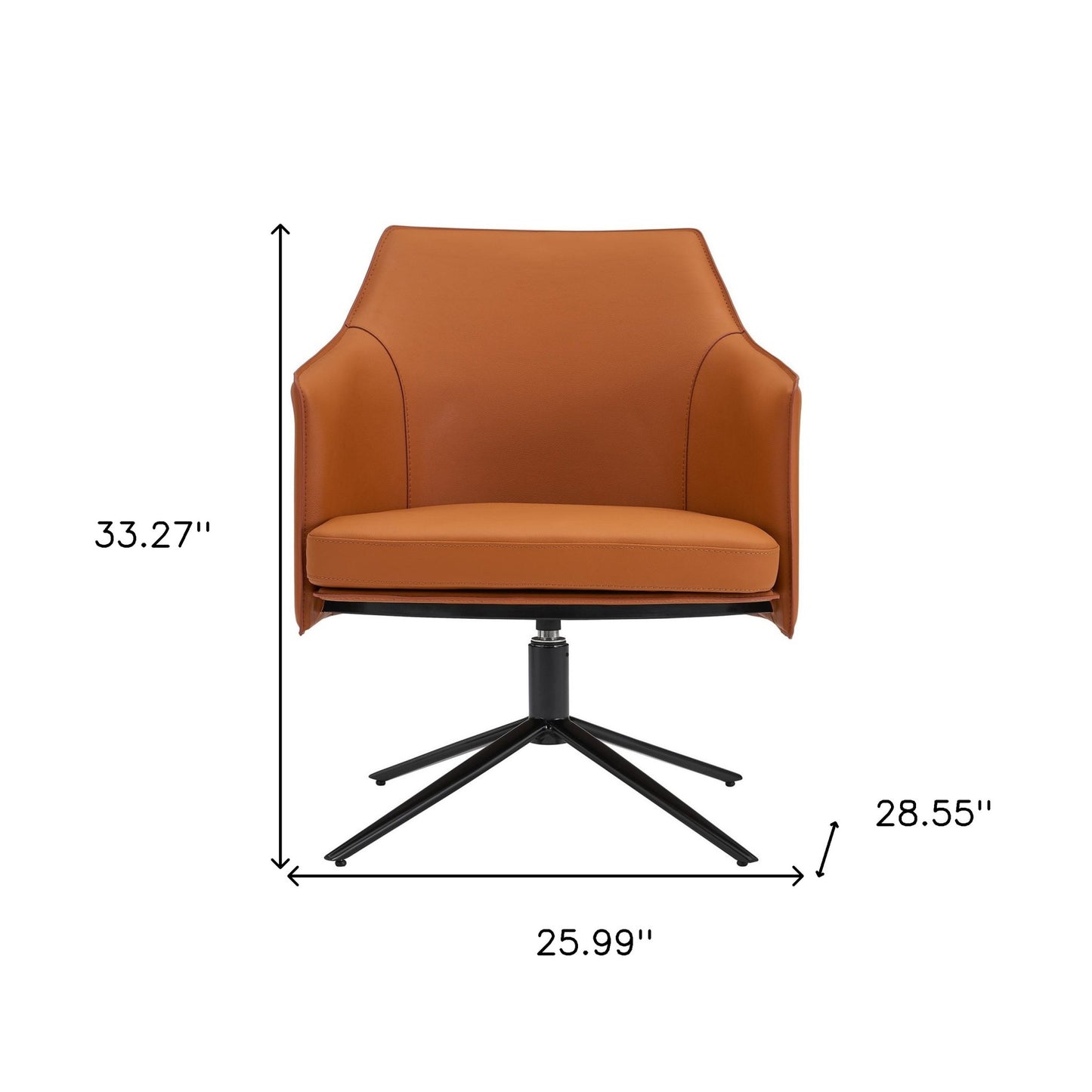 26" Terra Cotta and Black Faux Leather Swivel Arm Chair