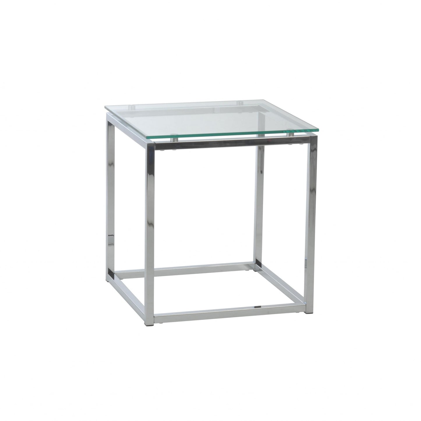 Geo Cube Clear Glass and Chrome End or Side Table