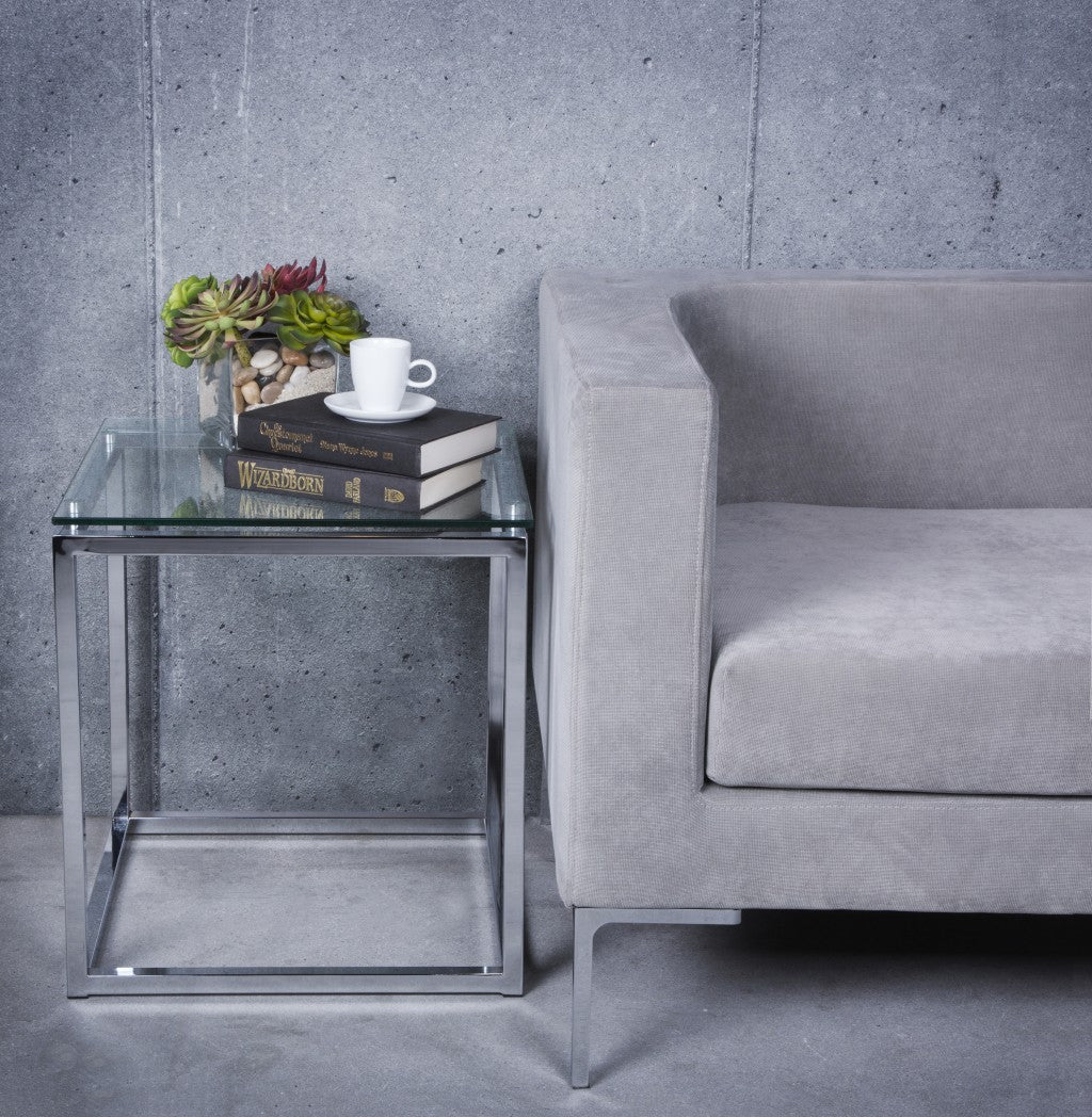 Geo Cube Clear Glass and Chrome End or Side Table