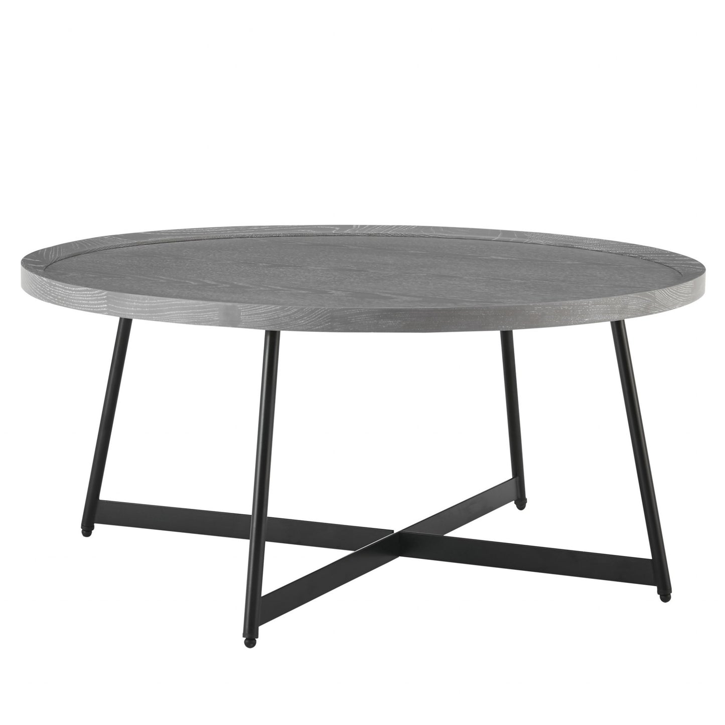 35" Black And Gray Manufactured Wood And Metal Round Coffee Table