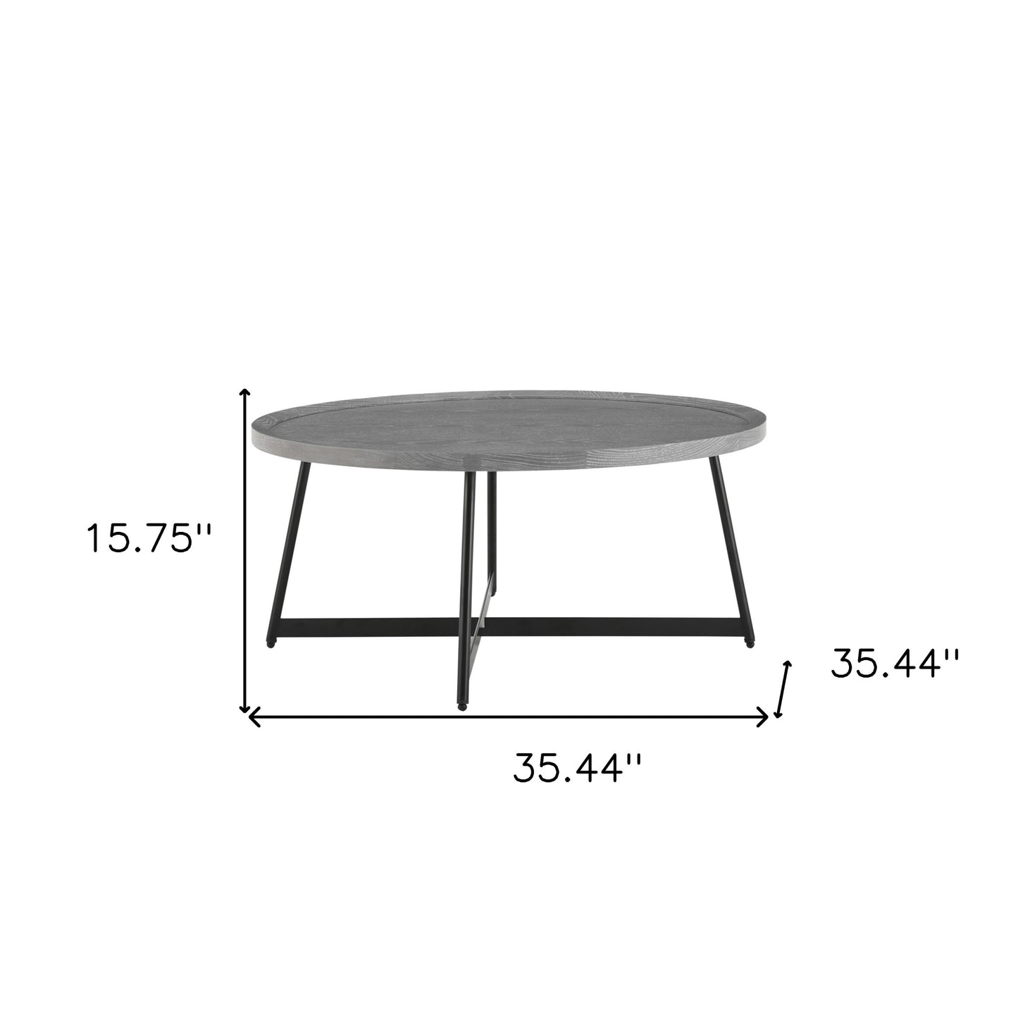 35" Black And Gray Manufactured Wood And Metal Round Coffee Table
