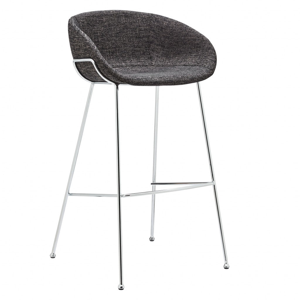 Set Of Two 39" Black And Silver Steel Low Back Bar Height Chairs With Footrest