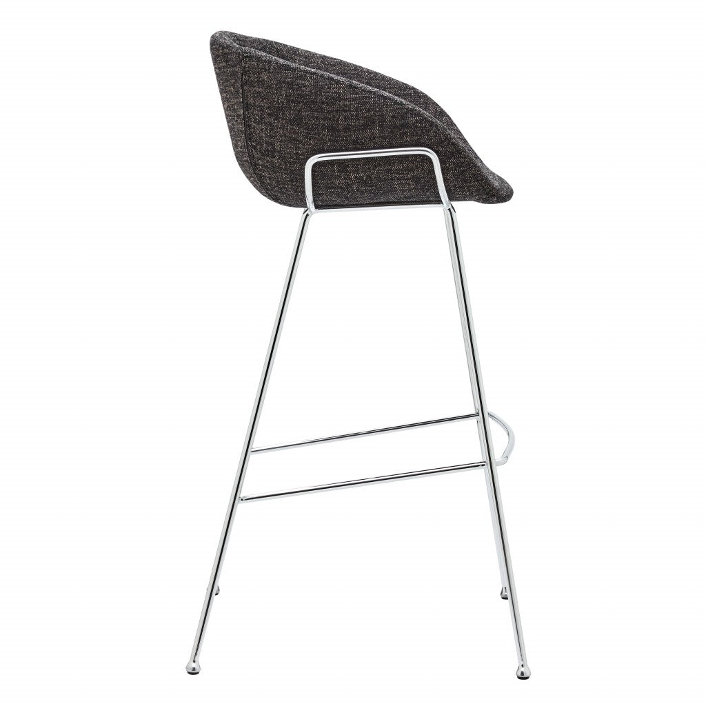 Set Of Two 39" Black And Silver Steel Low Back Bar Height Chairs With Footrest