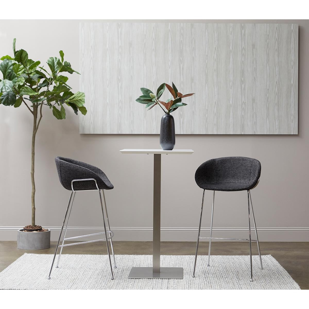 Set Of Two 39" Black And Silver Steel Low Back Bar Height Chairs With Footrest