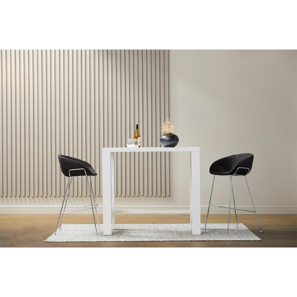 Set Of Two 39" Black And Silver Steel Low Back Bar Height Chairs With Footrest