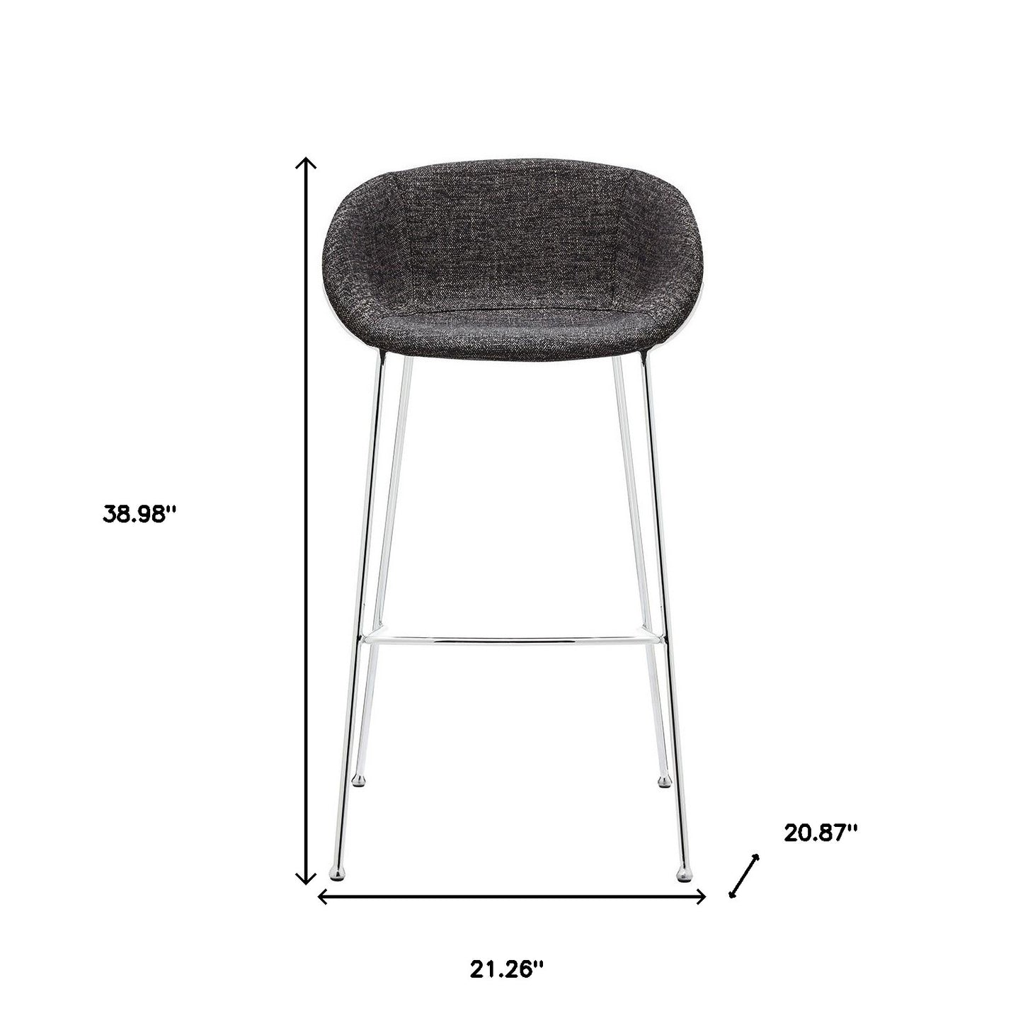 Set Of Two 39" Black And Silver Steel Low Back Bar Height Chairs With Footrest