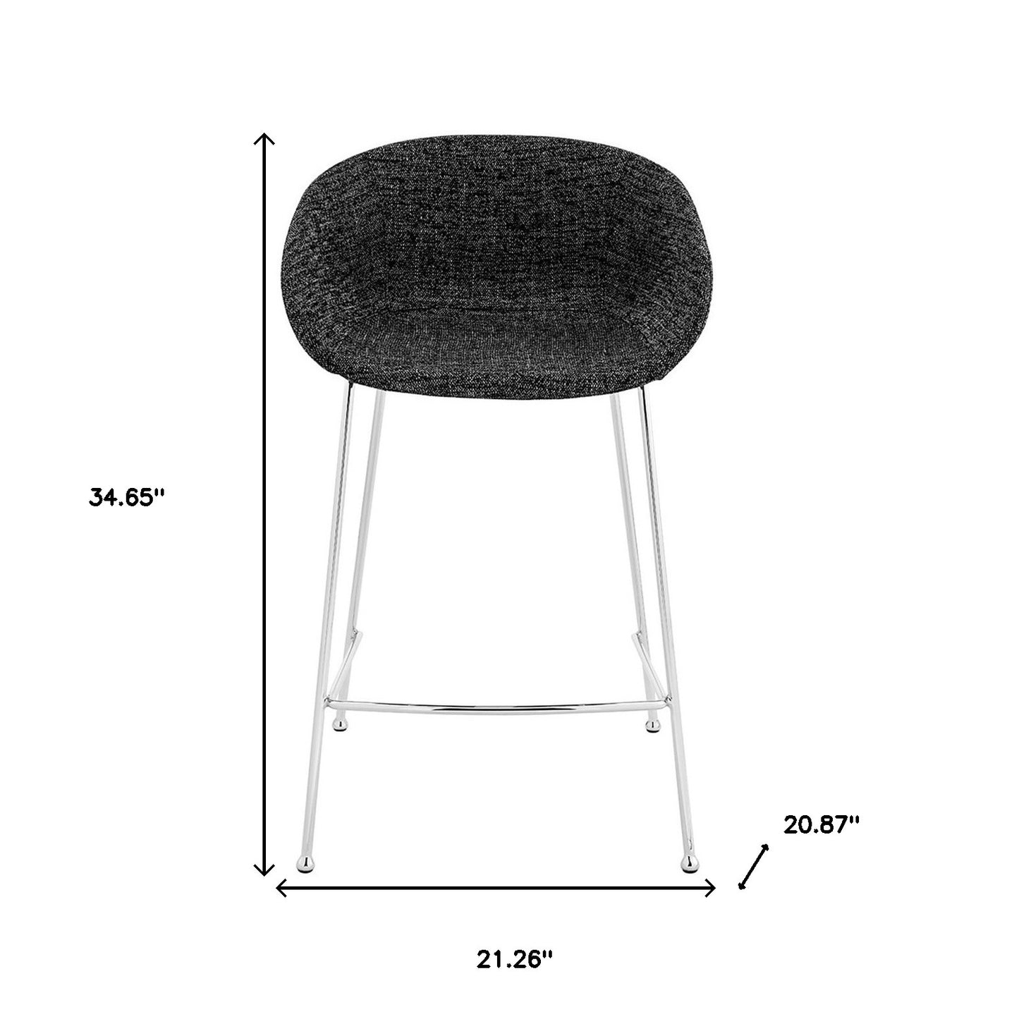 Set Of Two 35" Black And Silver Steel Low Back Counter Height Bar Chairs With Footrest
