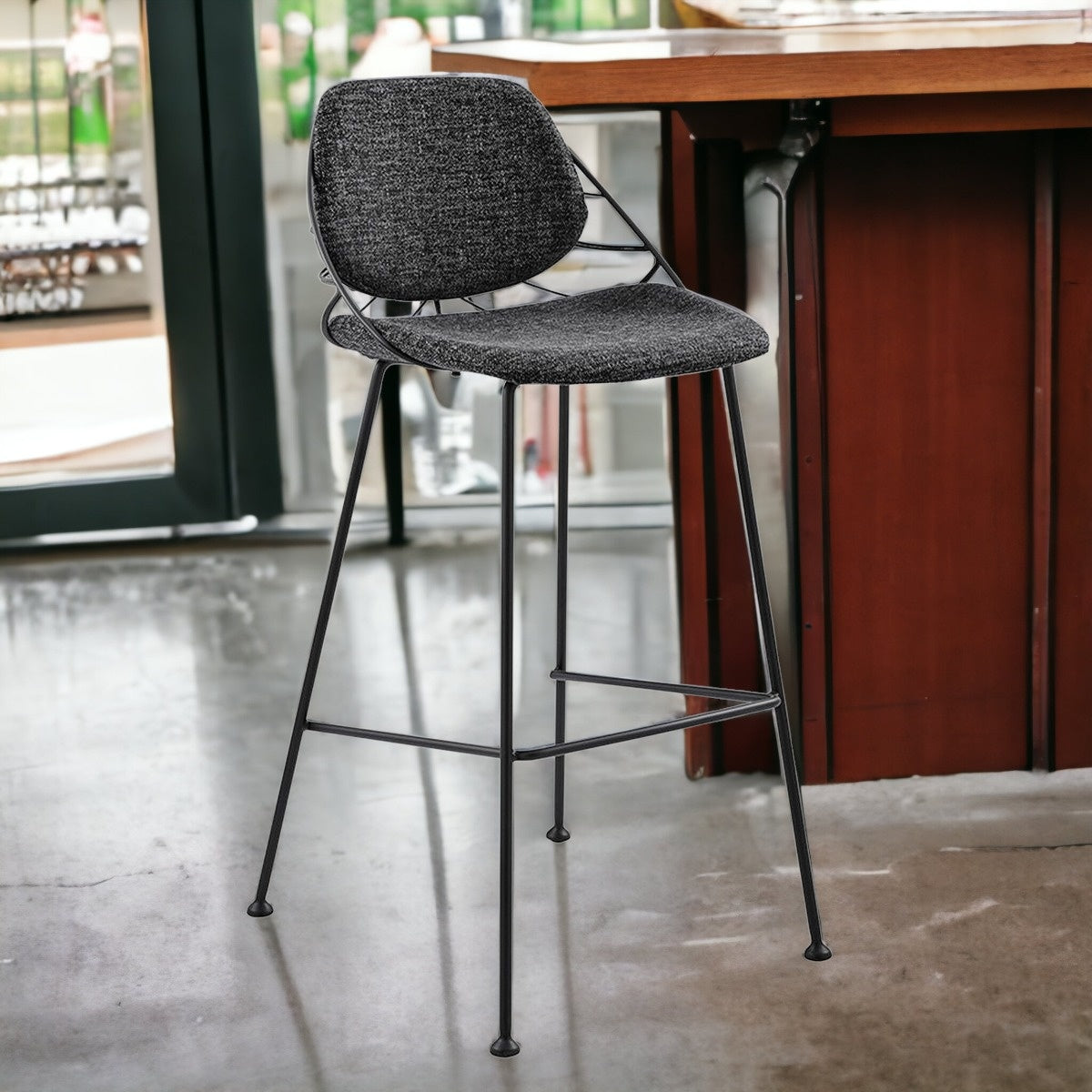 Set Of Two 40" Black Steel Low Back Bar Height Chairs With Footrest