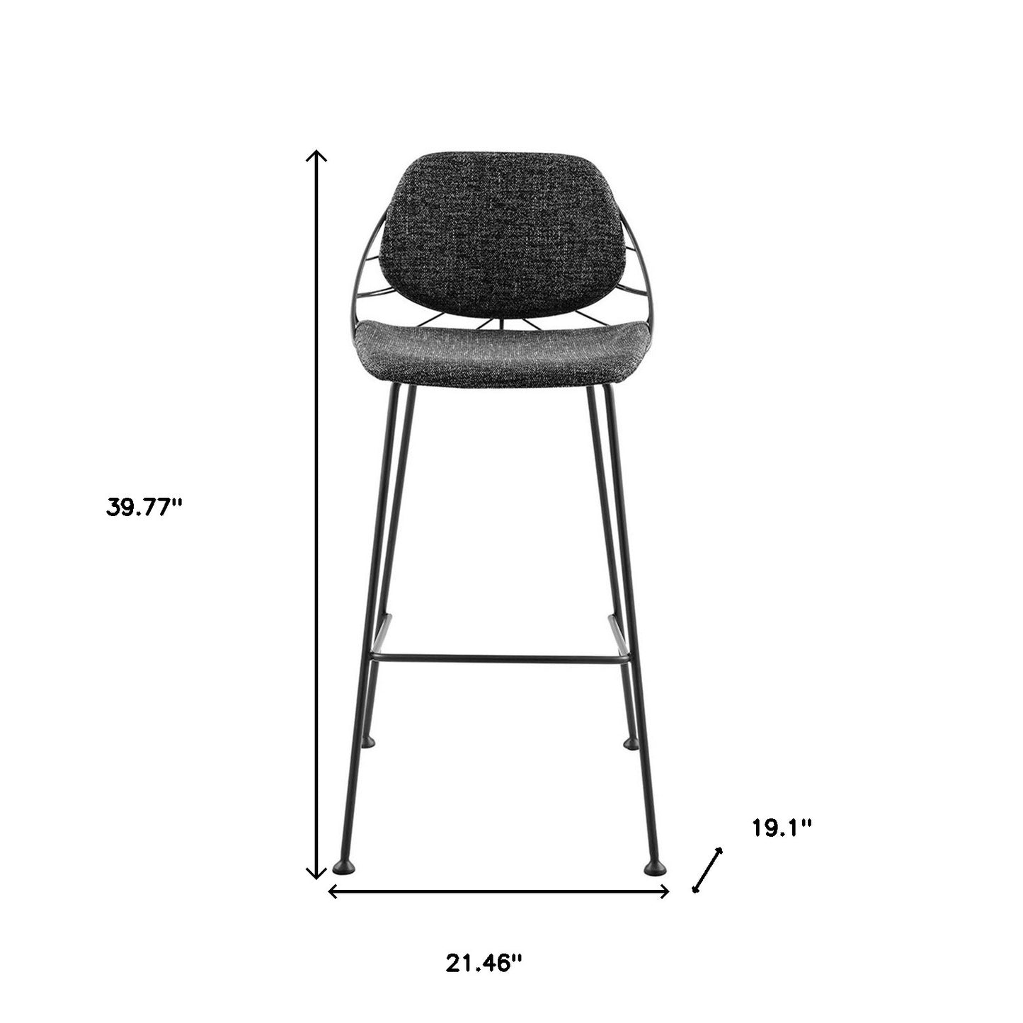 Set Of Two 40" Black Steel Low Back Bar Height Chairs With Footrest