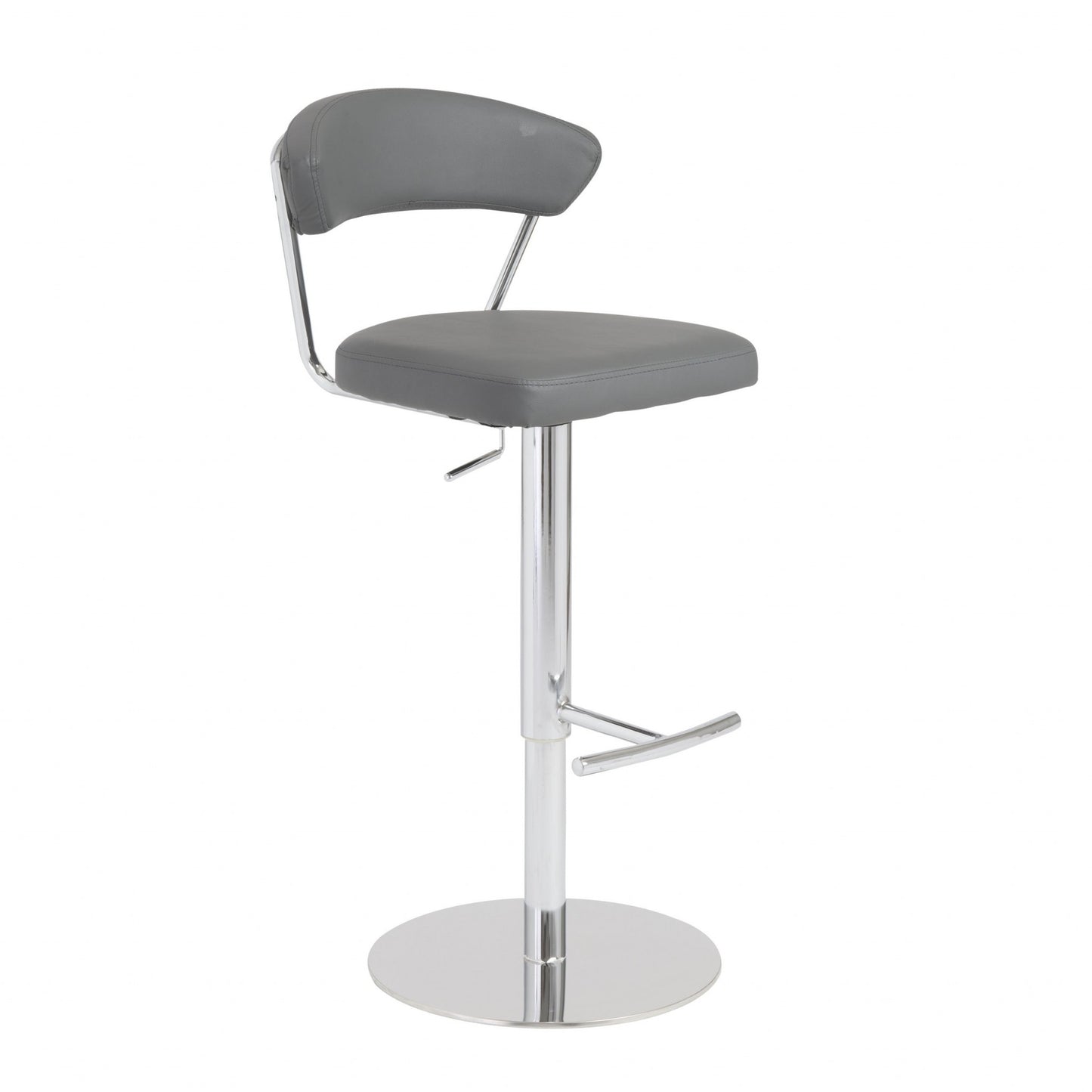 42" Gray And Silver Steel Swivel Low Back Bar Height Chair With Footrest