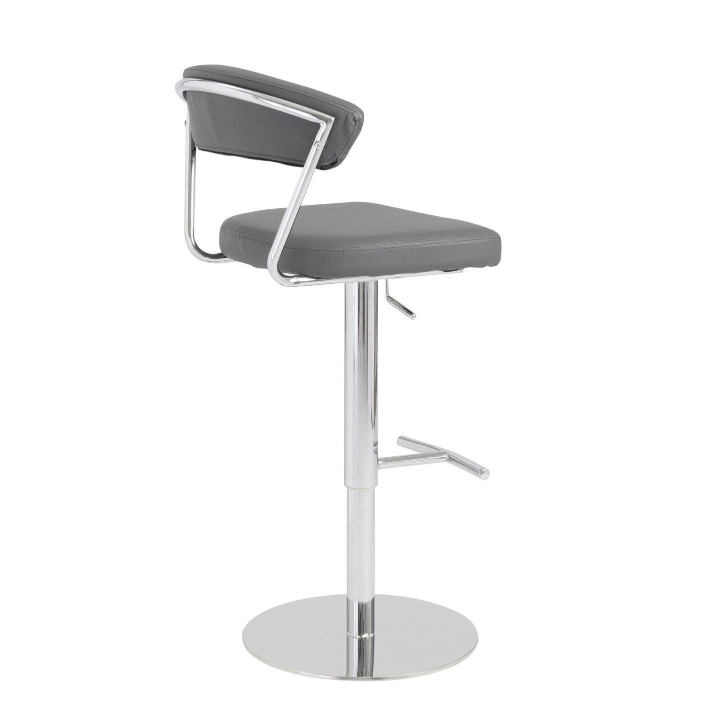 42" Gray And Silver Steel Swivel Low Back Bar Height Chair With Footrest