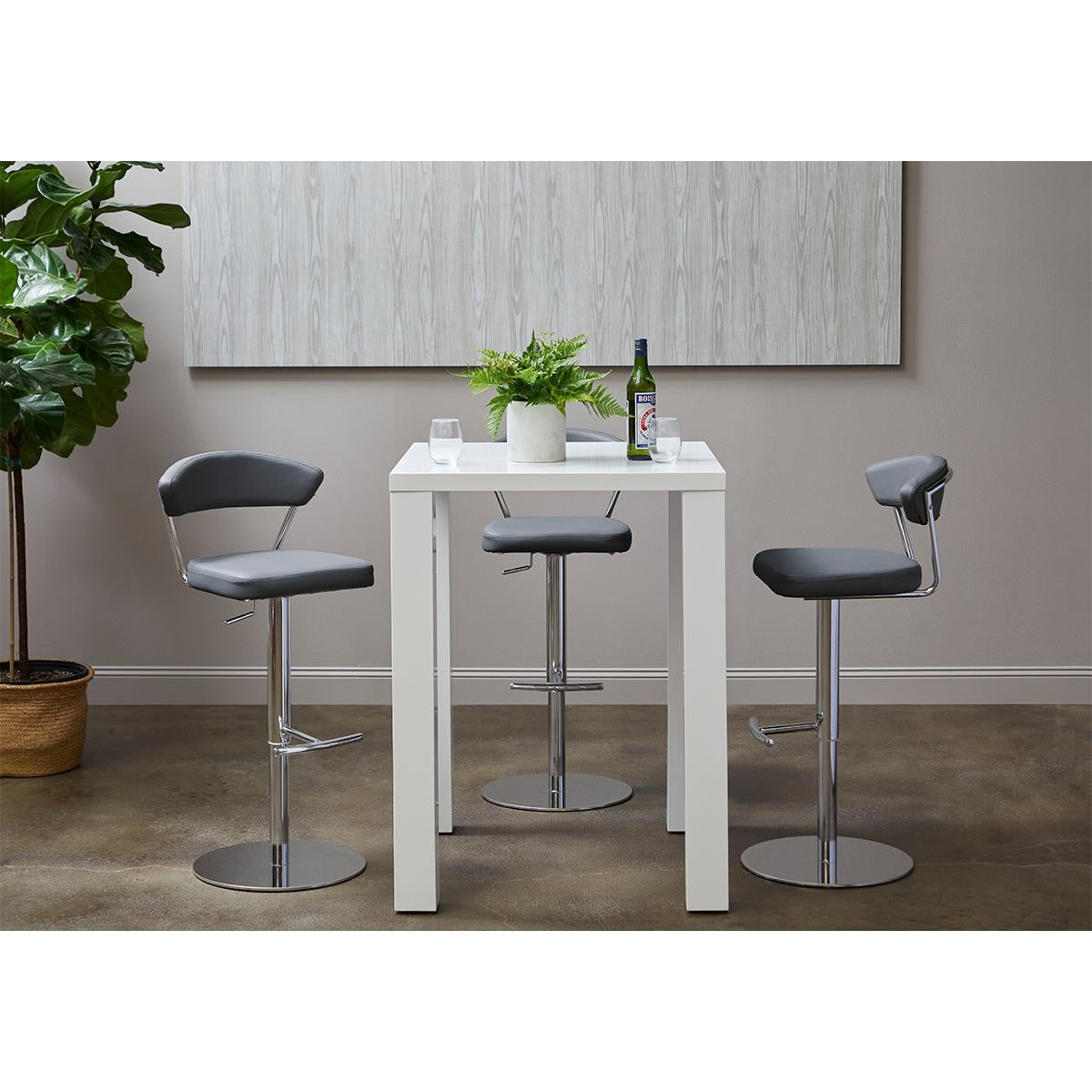 42" Gray And Silver Steel Swivel Low Back Bar Height Chair With Footrest