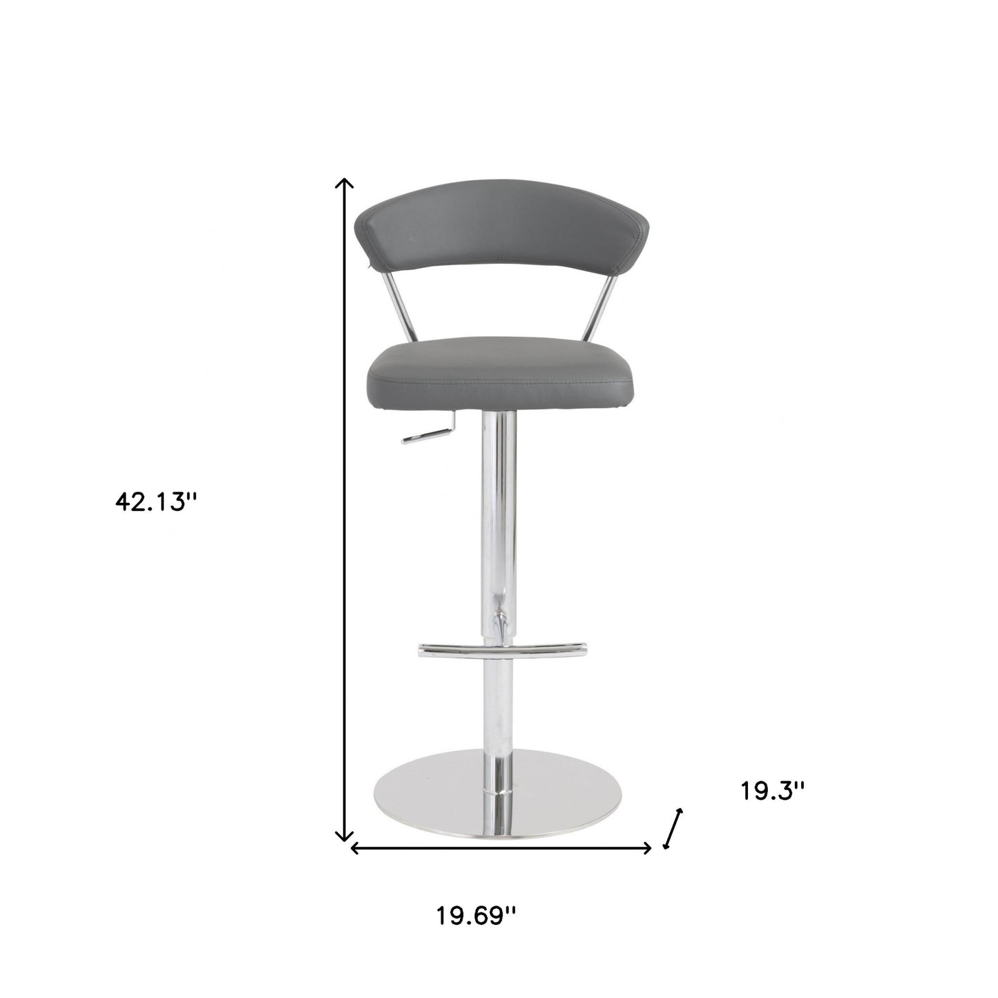 42" Gray And Silver Steel Swivel Low Back Bar Height Chair With Footrest