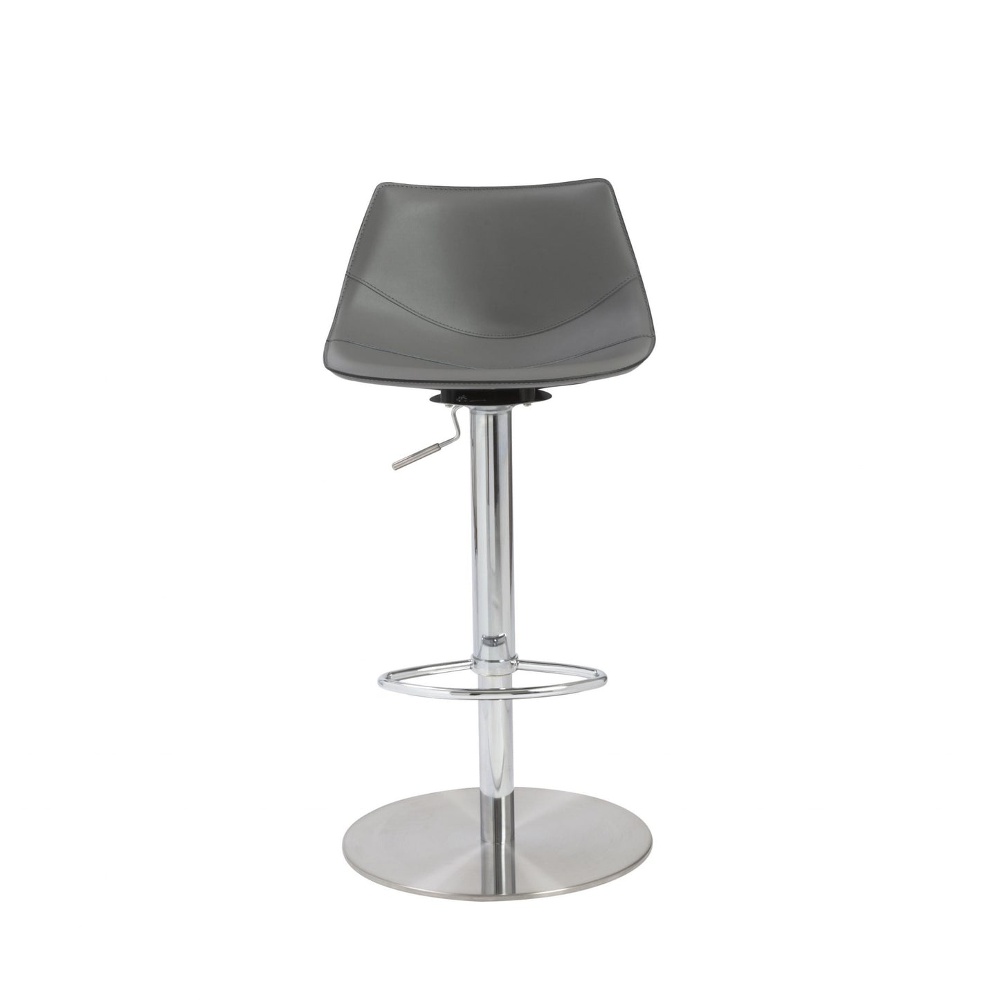 40" Gray And Silver Steel Swivel Low Back Bar Height Chair With Footrest