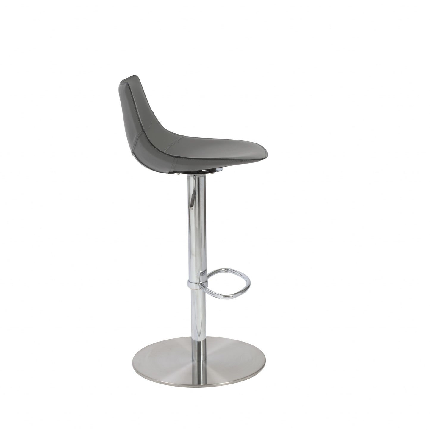 40" Gray And Silver Steel Swivel Low Back Bar Height Chair With Footrest