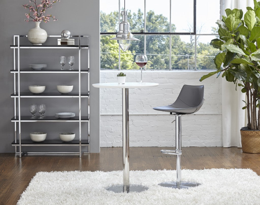 40" Gray And Silver Steel Swivel Low Back Bar Height Chair With Footrest