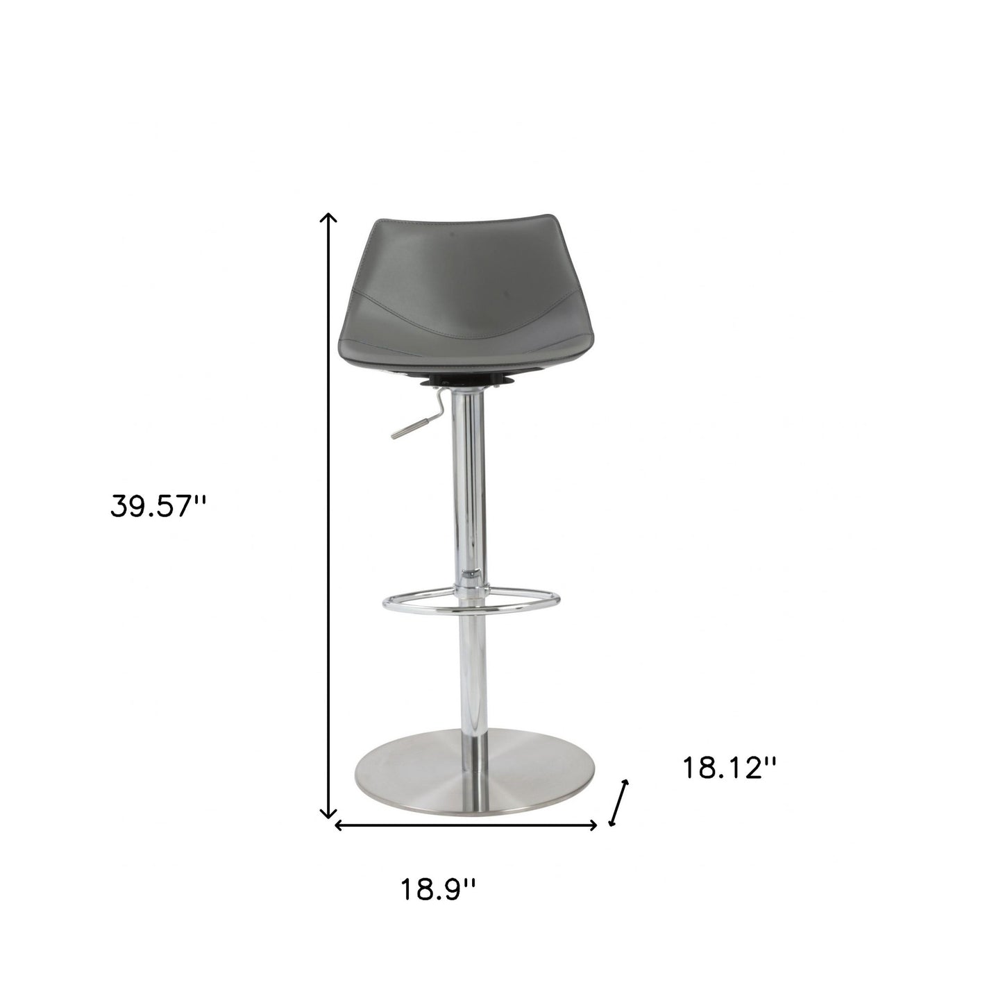 40" Gray And Silver Steel Swivel Low Back Bar Height Chair With Footrest