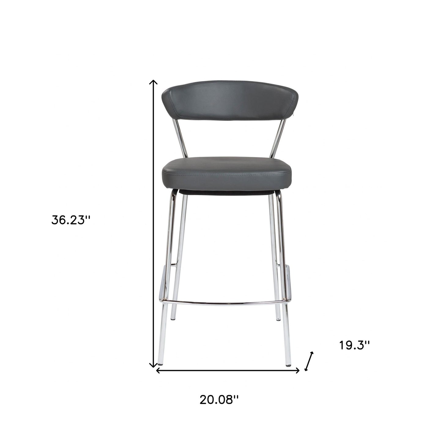 Set Of Two 36" Gray And Silver Steel Low Back Counter Height Bar Chairs With Footrest