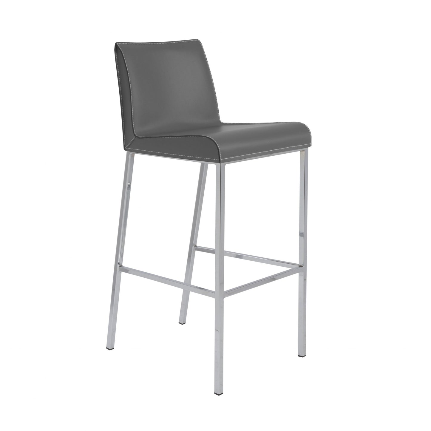 Set Of Two 41" Gray And Silver Steel Low Back Bar Height Chairs With Footrest