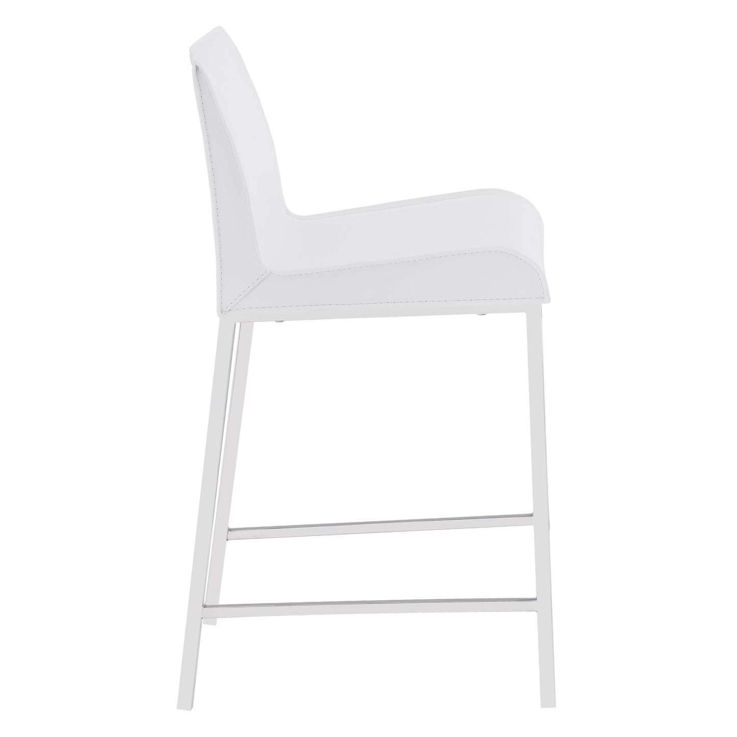 Set Of Two 34" White And Silver Steel Low Back Counter Height Bar Chairs With Footrest