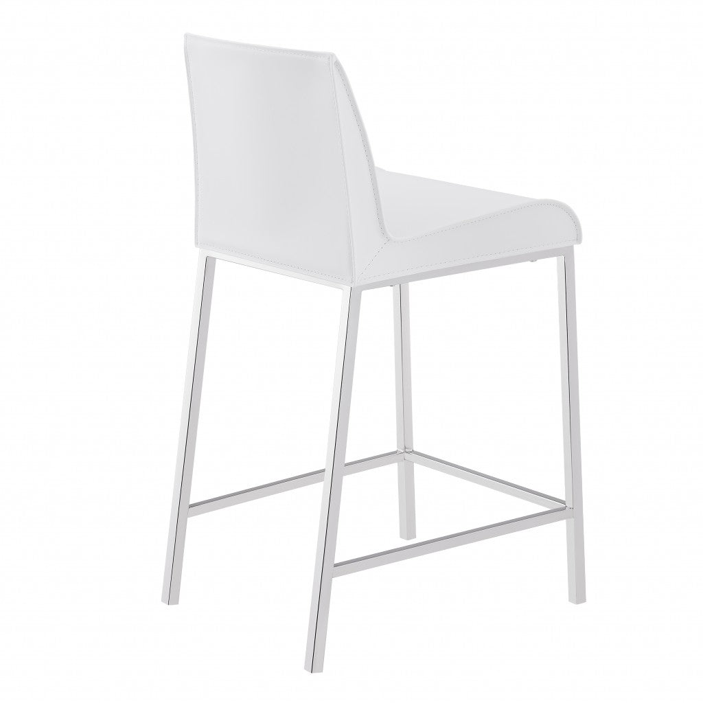 Set Of Two 34" White And Silver Steel Low Back Counter Height Bar Chairs With Footrest