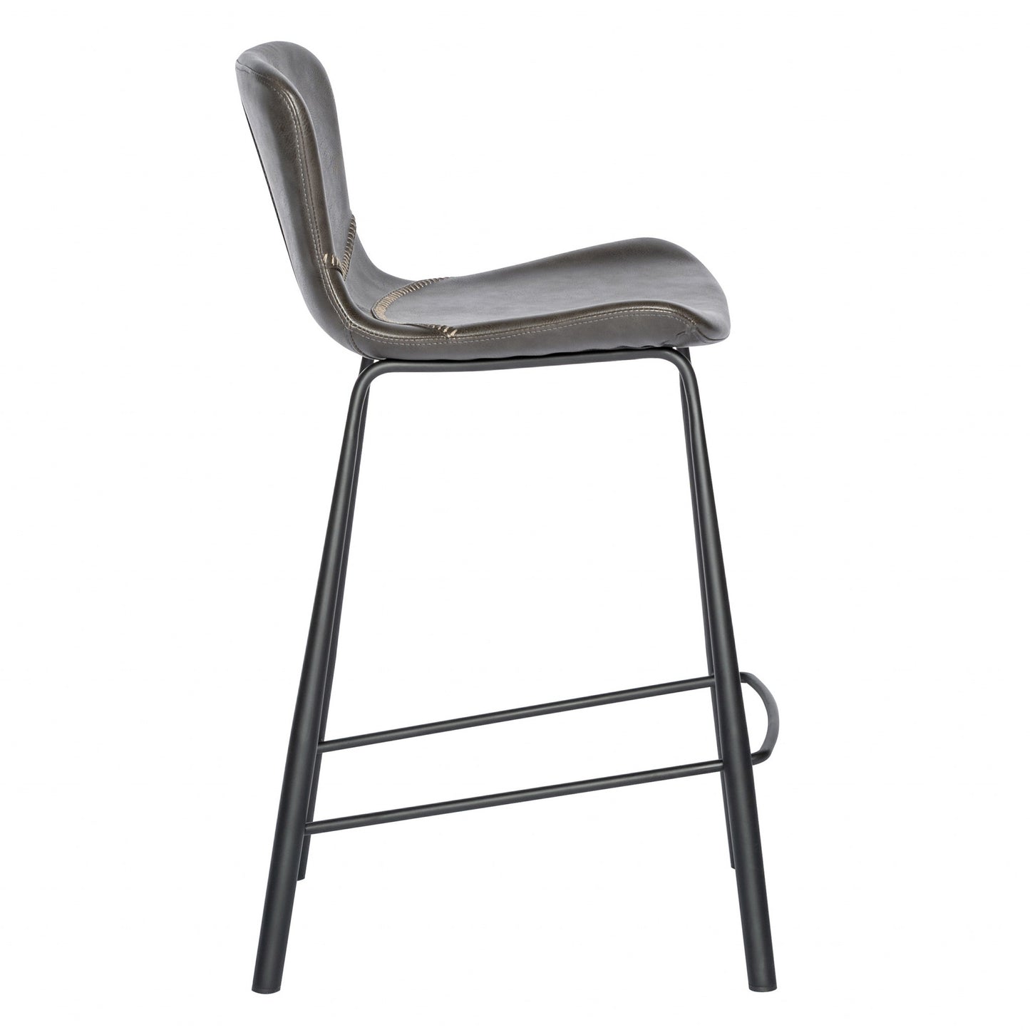 Set Of Two 35" Gray And Black Steel Low Back Counter Height Bar Chairs With Footrest