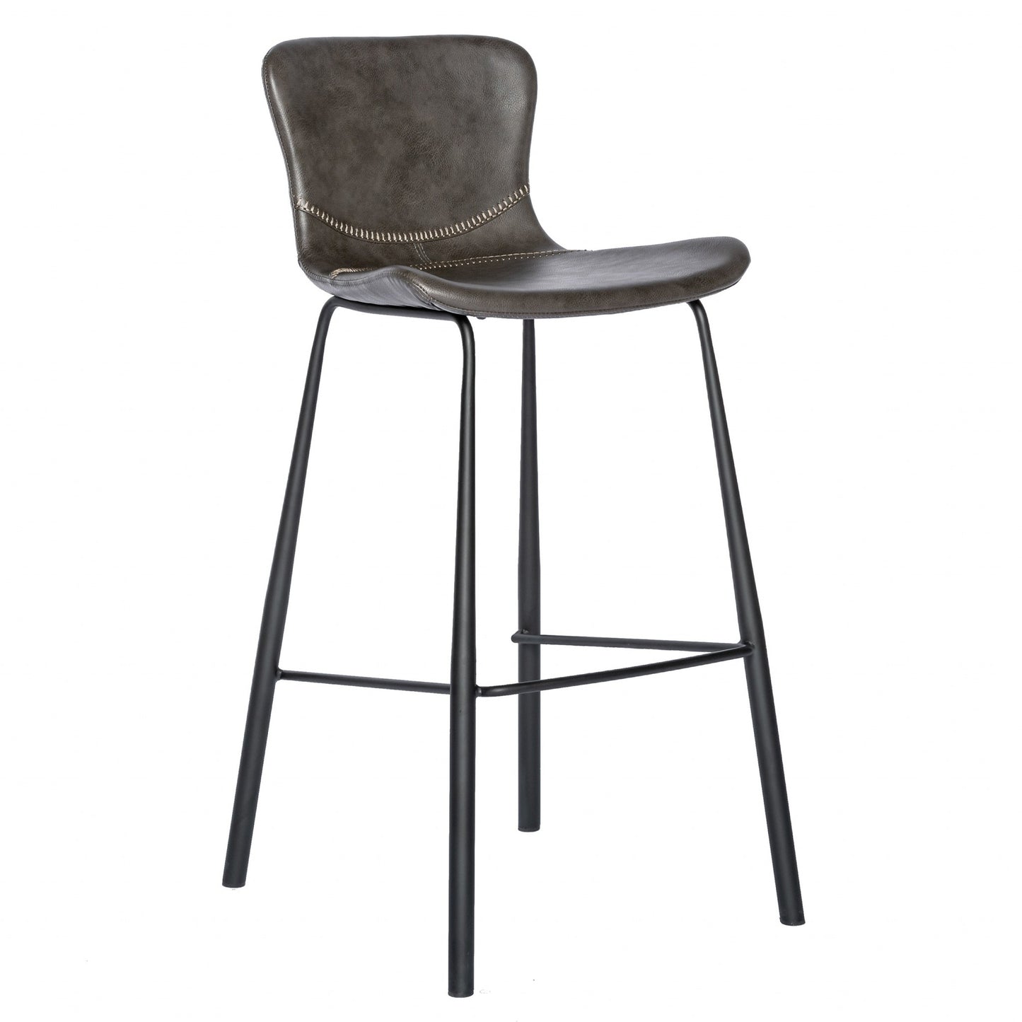 Set Of Two 40" Gray And Black Steel Low Back Bar Height Chairs With Footrest