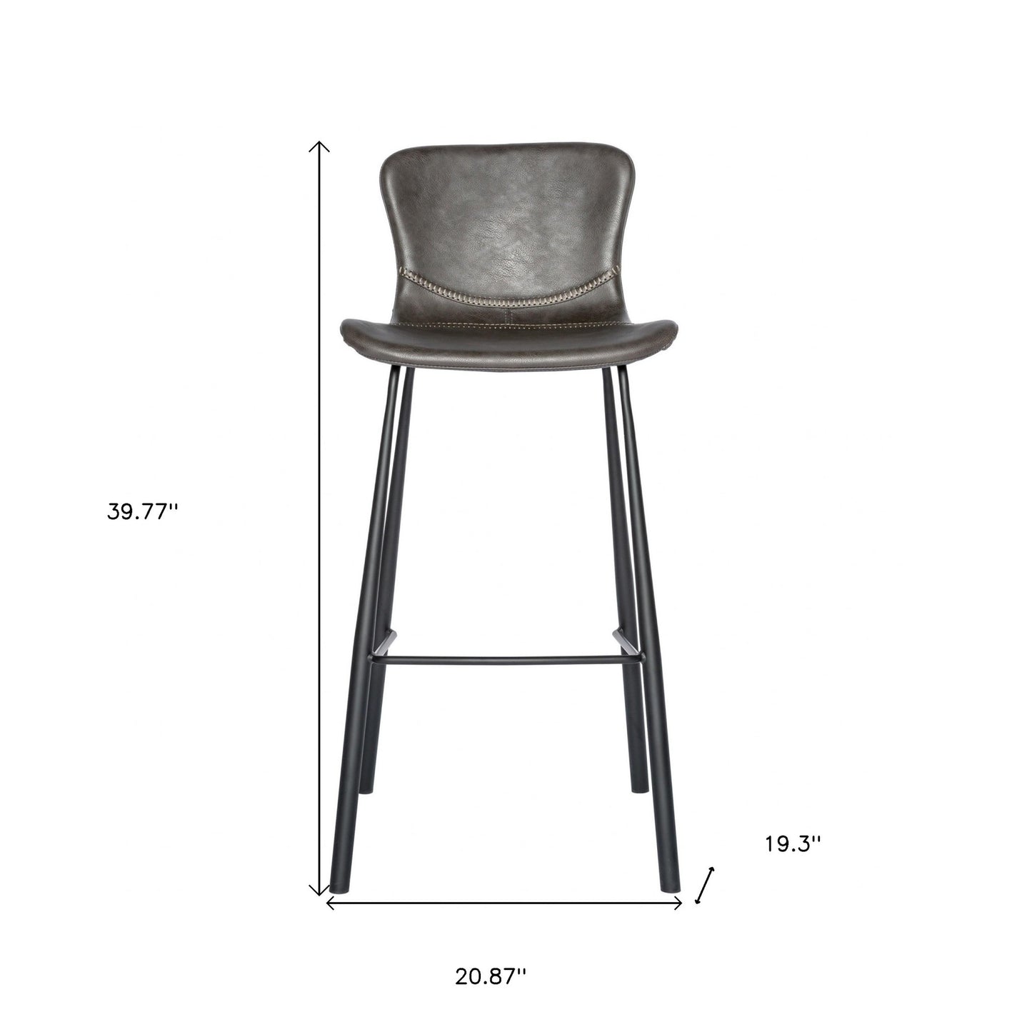 Set Of Two 40" Gray And Black Steel Low Back Bar Height Chairs With Footrest