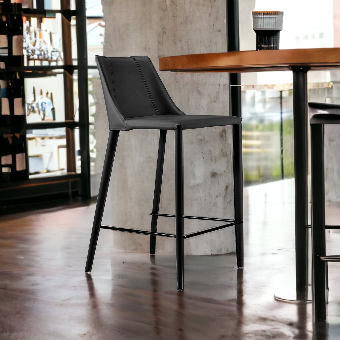 36" Black Steel Low Back Counter Height Bar Chair With Footrest