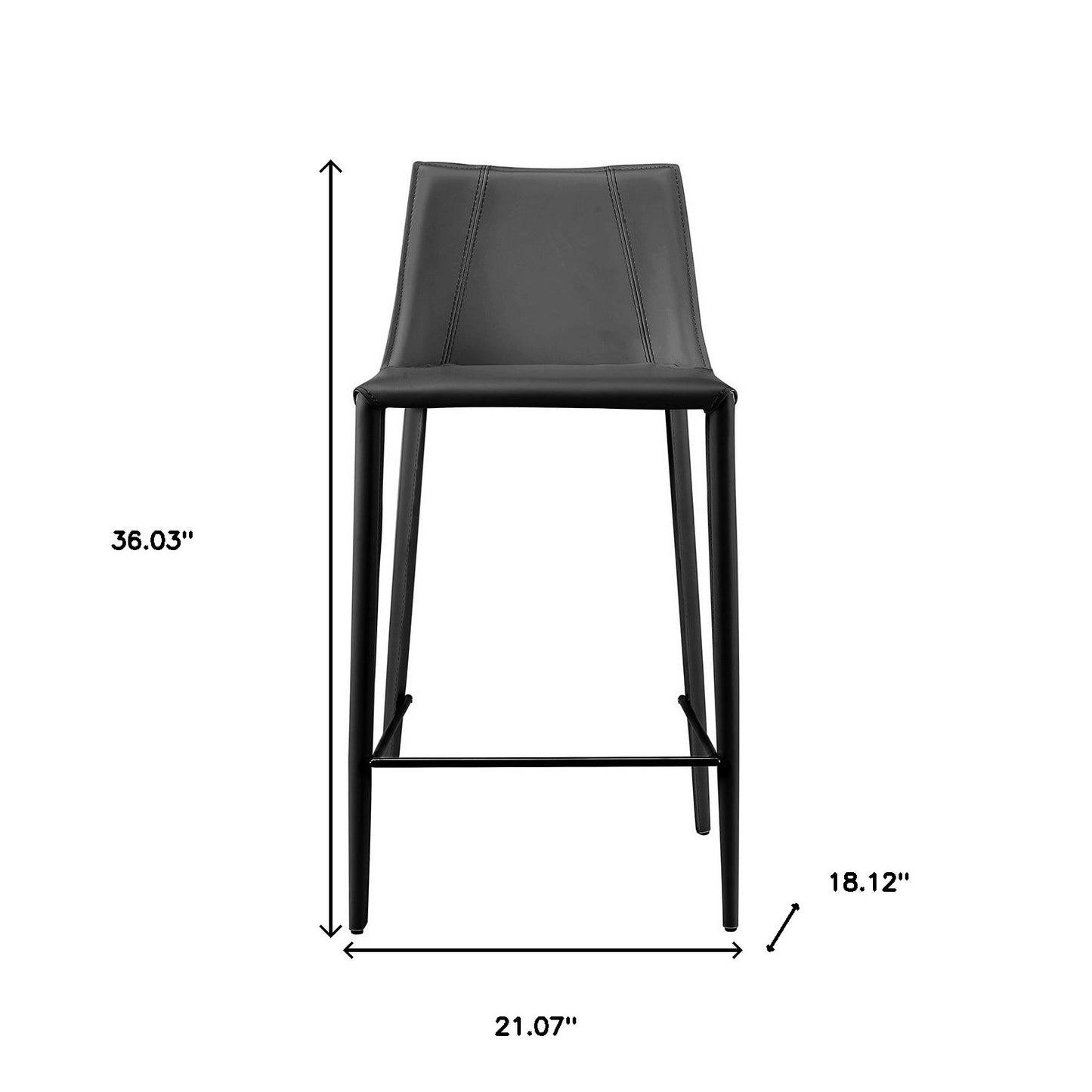 36" Black Steel Low Back Counter Height Bar Chair With Footrest
