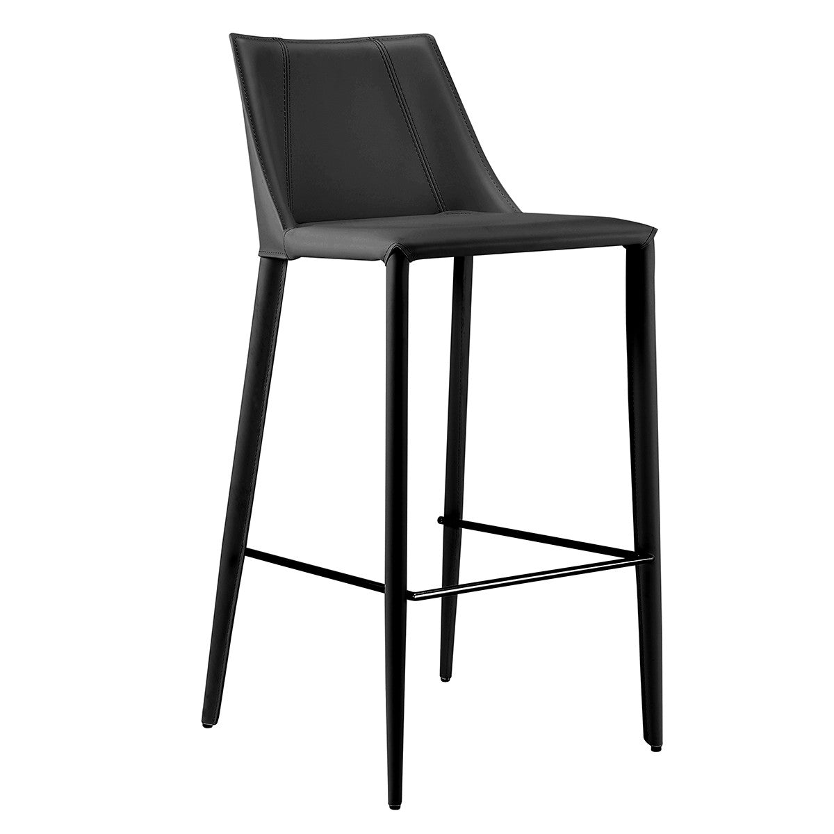 40" Black Steel Low Back Bar Height Chair With Footrest