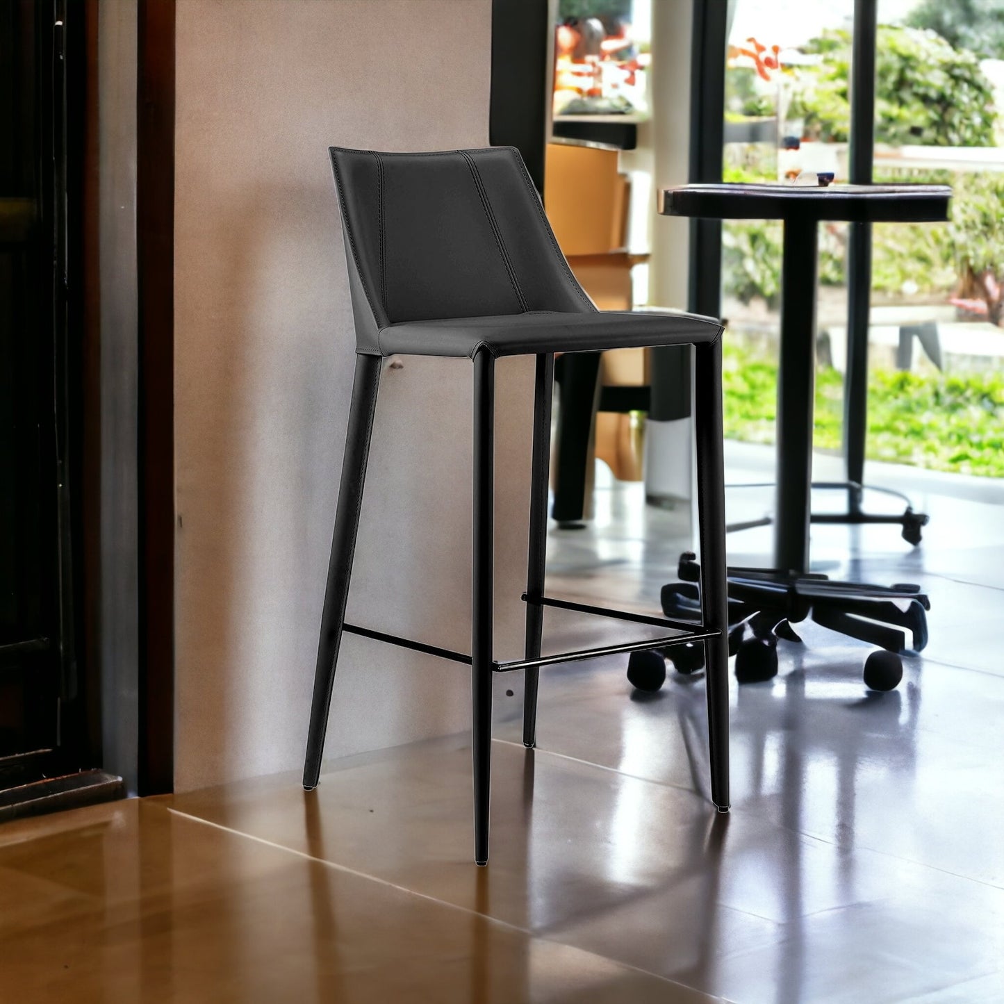 40" Black Steel Low Back Bar Height Chair With Footrest