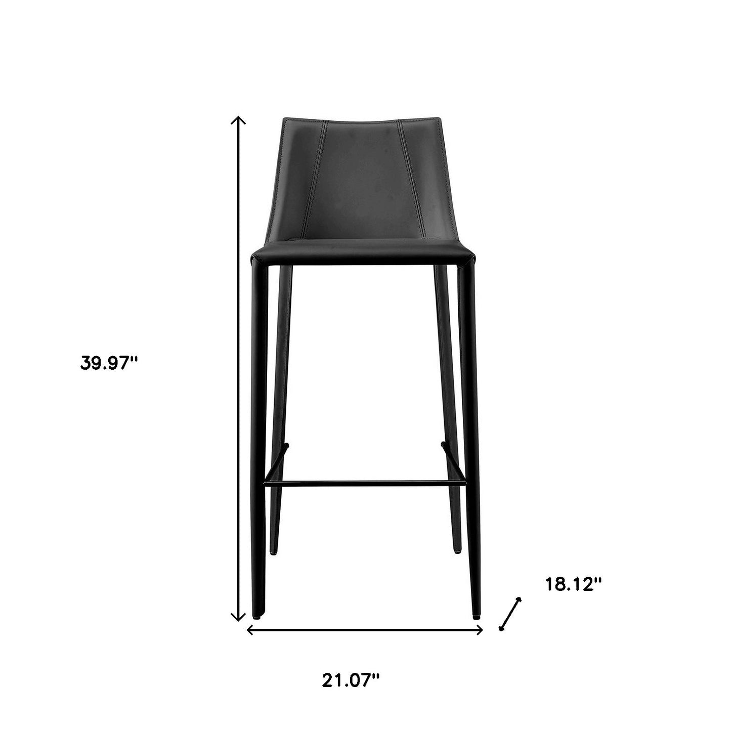 40" Black Steel Low Back Bar Height Chair With Footrest