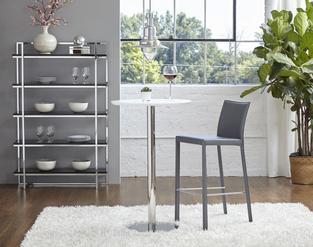 Set Of Two 41" Gray Steel Low Back Bar Height Chairs With Footrest