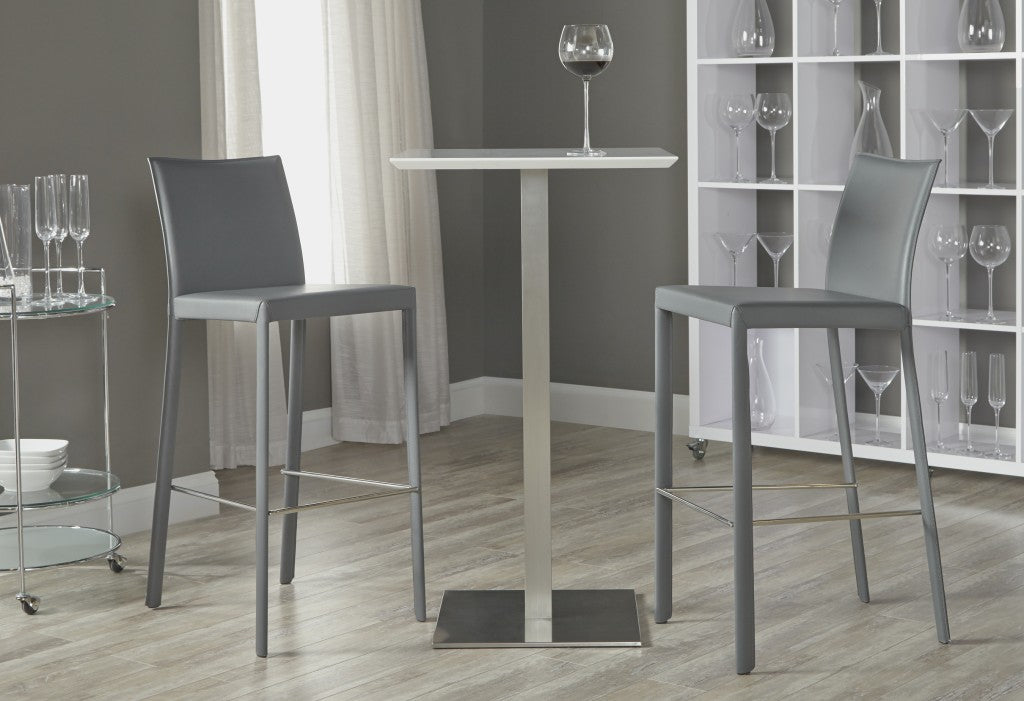 Set Of Two 41" Gray Steel Low Back Bar Height Chairs With Footrest