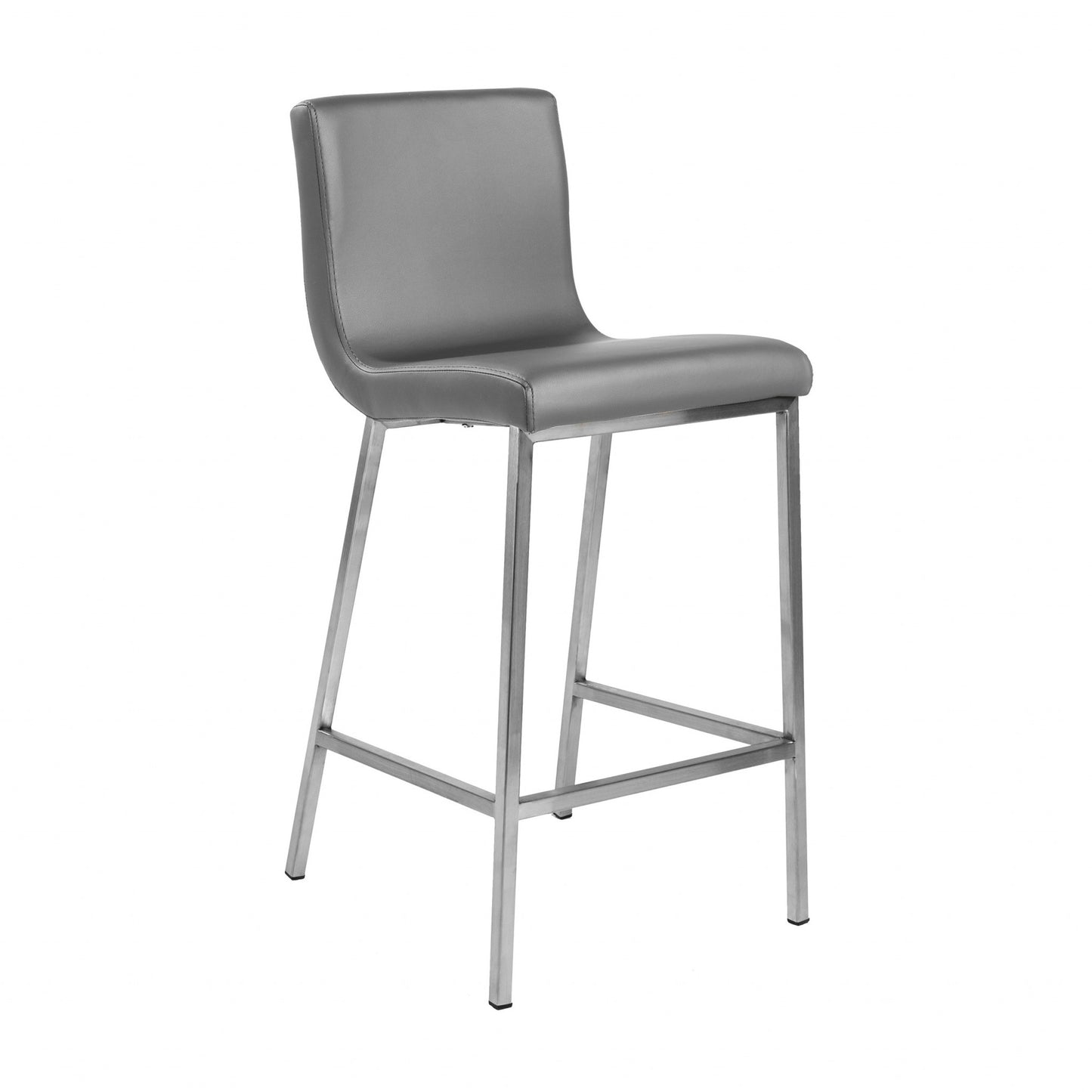 Set of Two 26" Gray And Silver Faux Leather Low Back Counter Height Bar Chairs