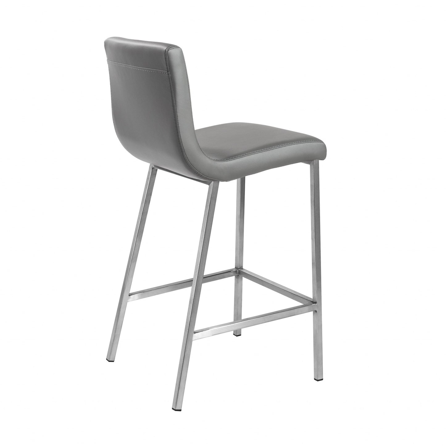 Set of Two 26" Gray And Silver Faux Leather Low Back Counter Height Bar Chairs